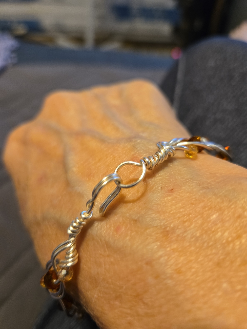 Hand Crafted Wire Braided Bangle Bracelet Amber 9.5” - Picture 8 of 15